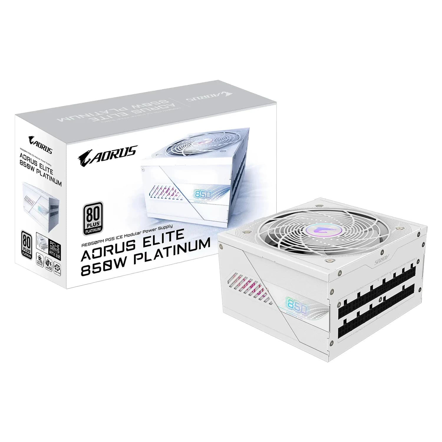 Gigabyte Fonte Gigabyte AORUS Elite GP-AE850PM PG5 ICE ATX 850W 80 Plus Platinum Full Modular - Preto