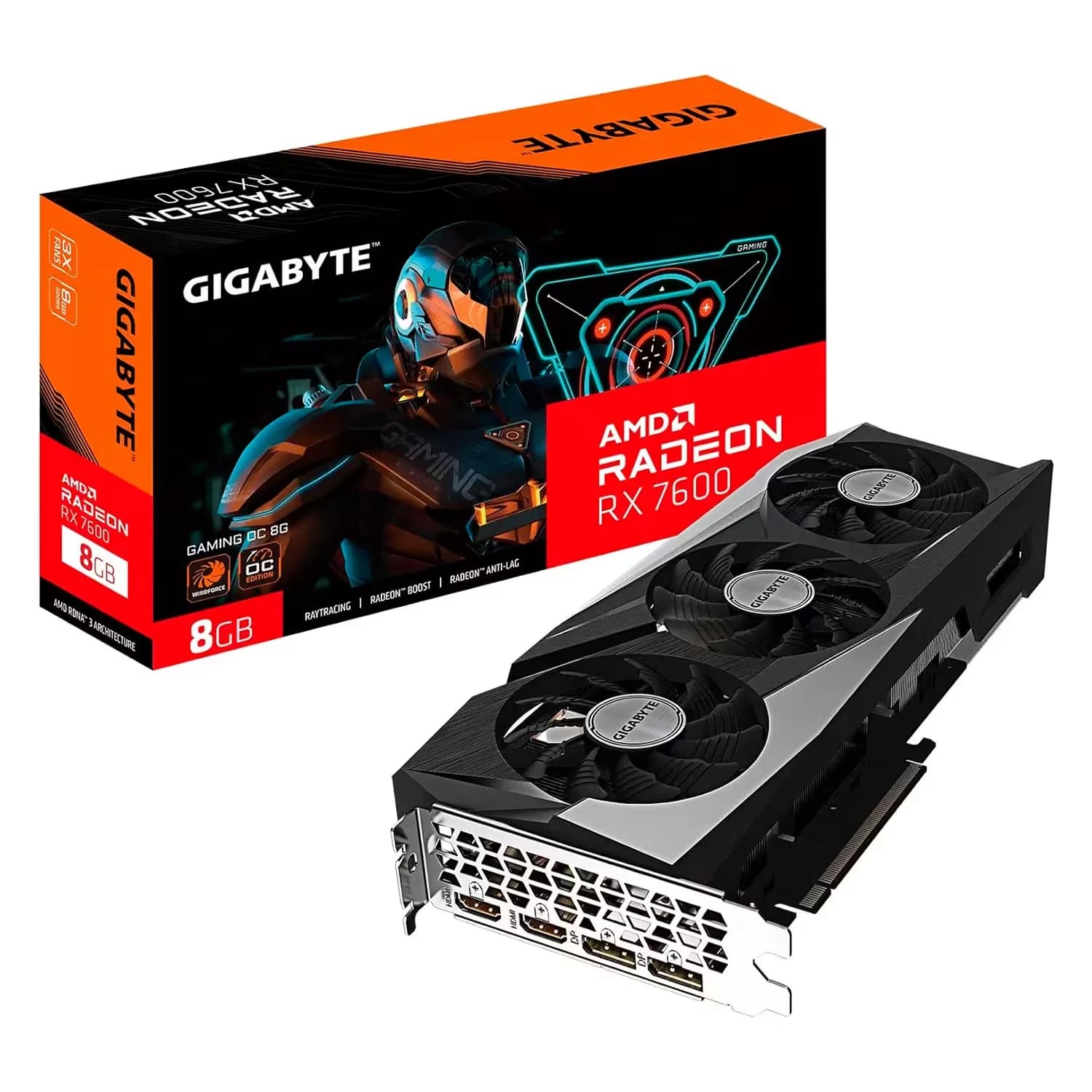 Gigabyte Placa de Vídeo Gigabyte AMD Radeon RX-7600 Gaming OC 8GB GDDR6 - GV-R76GAMING OC-8GD