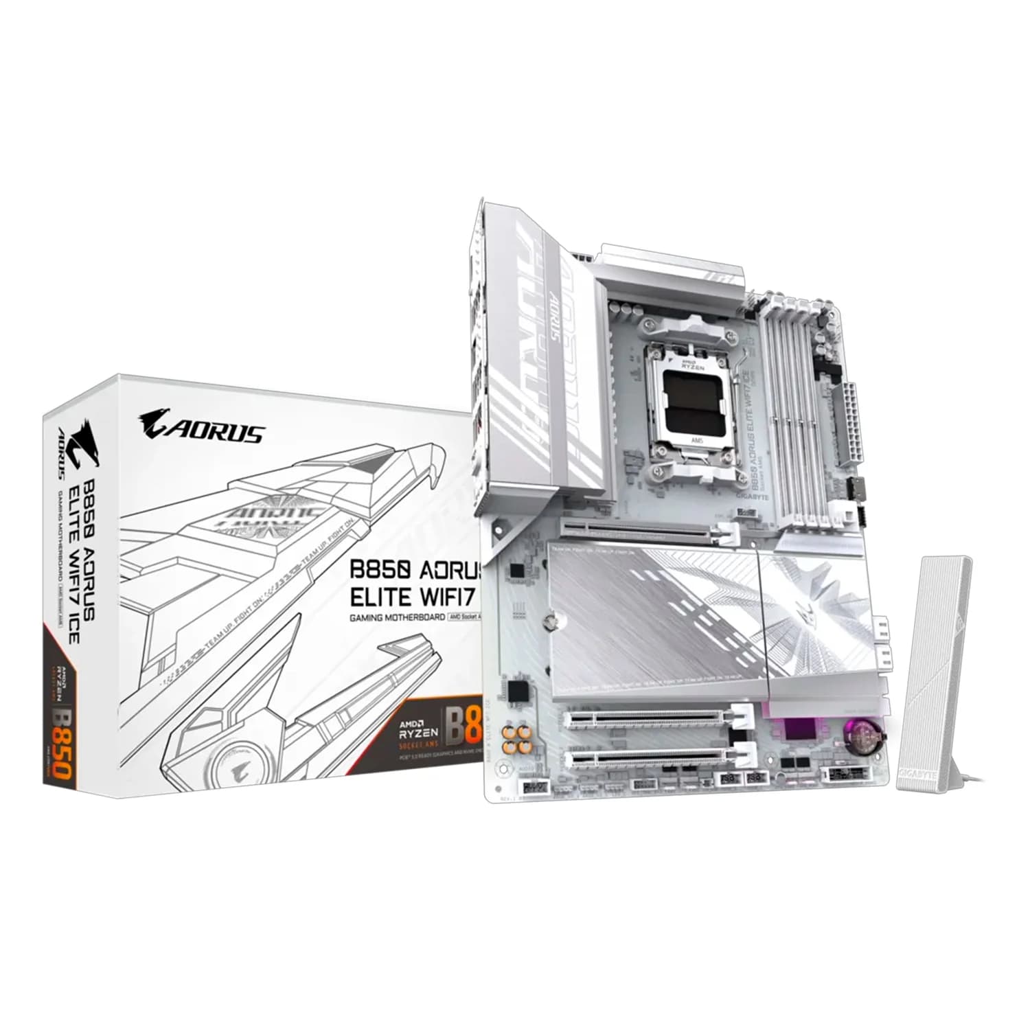 Gigabyte Placa Mãe Gigabyte B850 Aorus Elite WiFi 7 Ice DDR5 Socket AM5 Chipset AMD B850 ATX