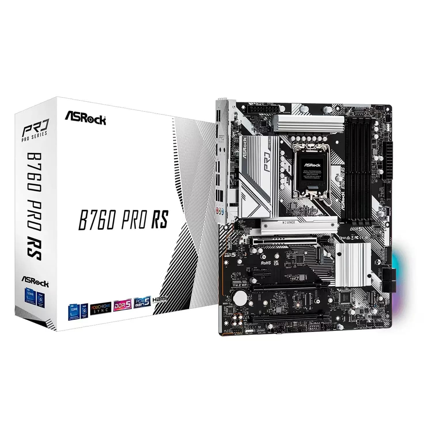 Intel Placa Mãe ASRock B760 Pro RS 4XDDR5 Socket LGA1700 Chipset Intel B760 Micro Micro ATX