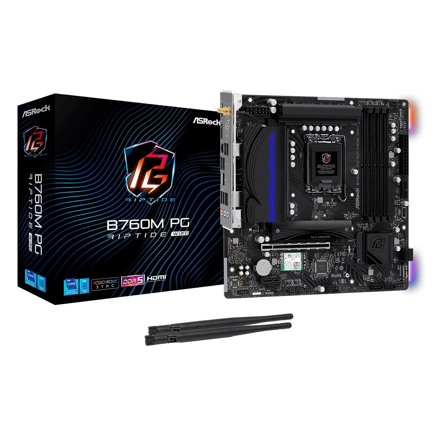 Intel Placa Mãe Asrock B760M PG Riptide WiFi DDR5 Socket LGA 1700 Chipset Intel B760 Micro ATX