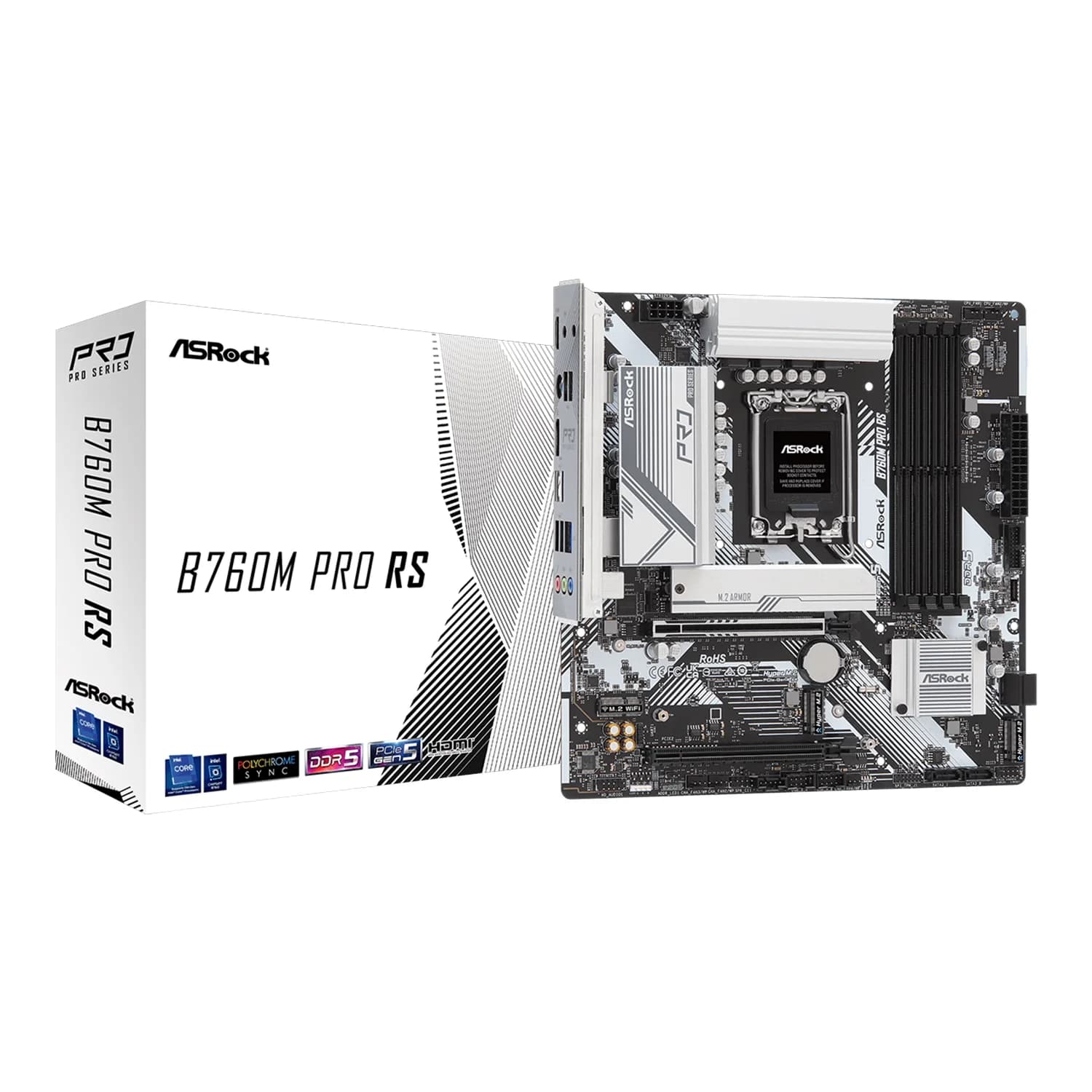 Intel Placa Mãe Asrock B760M Pro RS White DDR5 Socket LGA 1700 Chipset Intel B760 Micro ATX