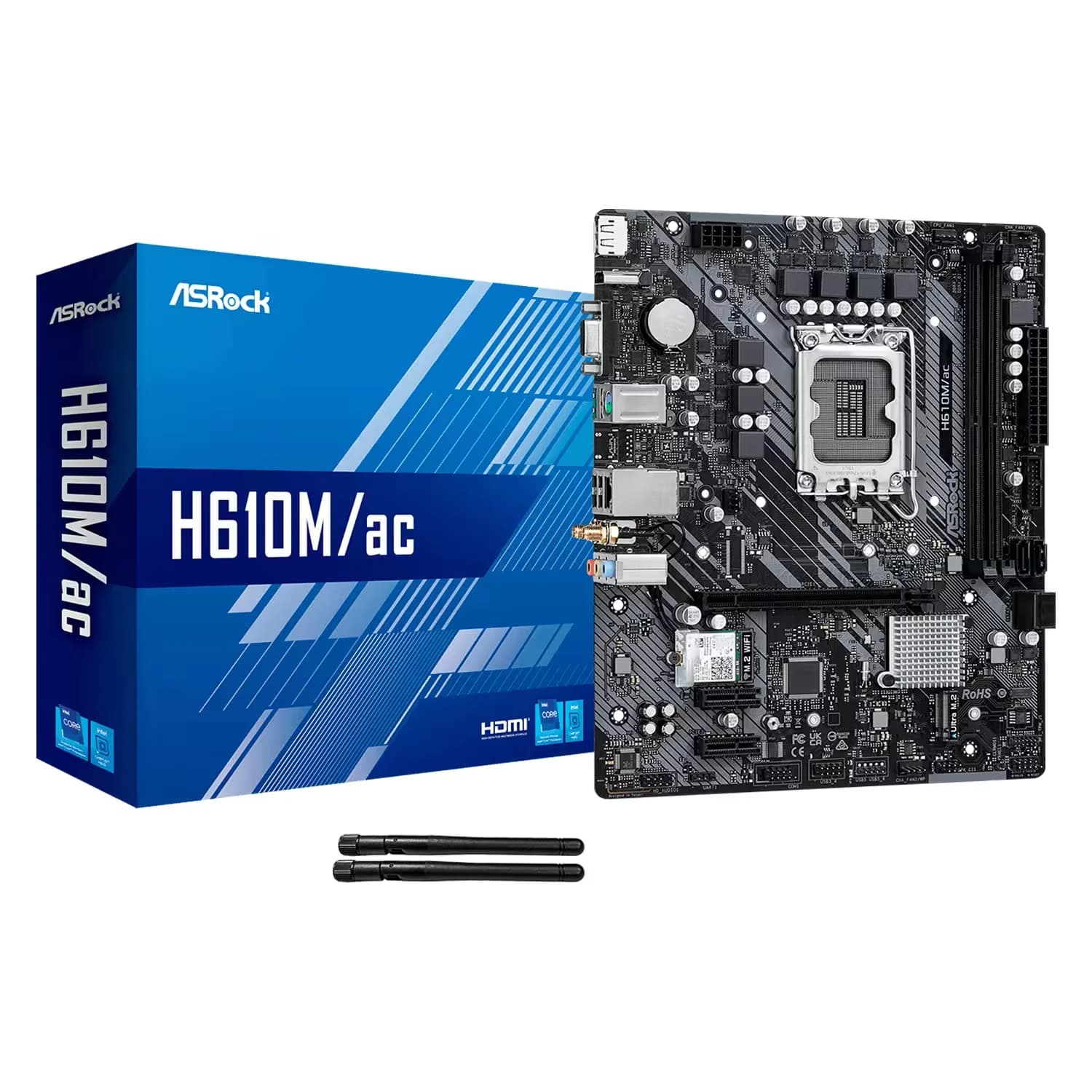 Intel Placa Mãe ASRock H610M/ac 2XDDR4 Socket LGA 1700 Chipset Intel H610 ATX