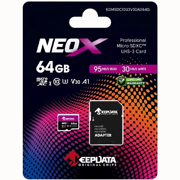 Keepdata Cartão de Memória Micro SD de 64GB Keepdata Neox KDMSDC10U3V30A1 64G - Roxo Preto