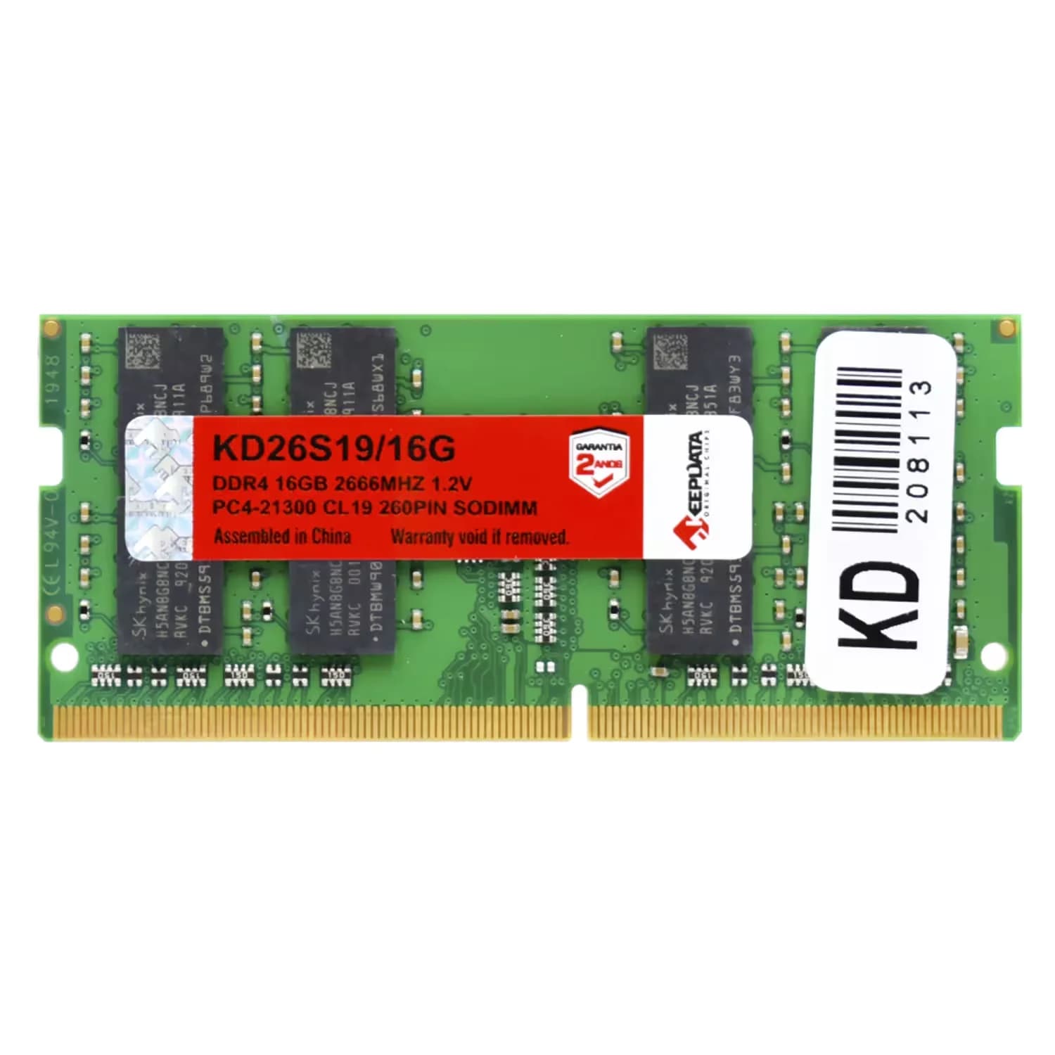Acessório · Keepdata Memória RAM Keepdata 16GB DDR4 2666MT/s para Notebook - KD26S19/16G