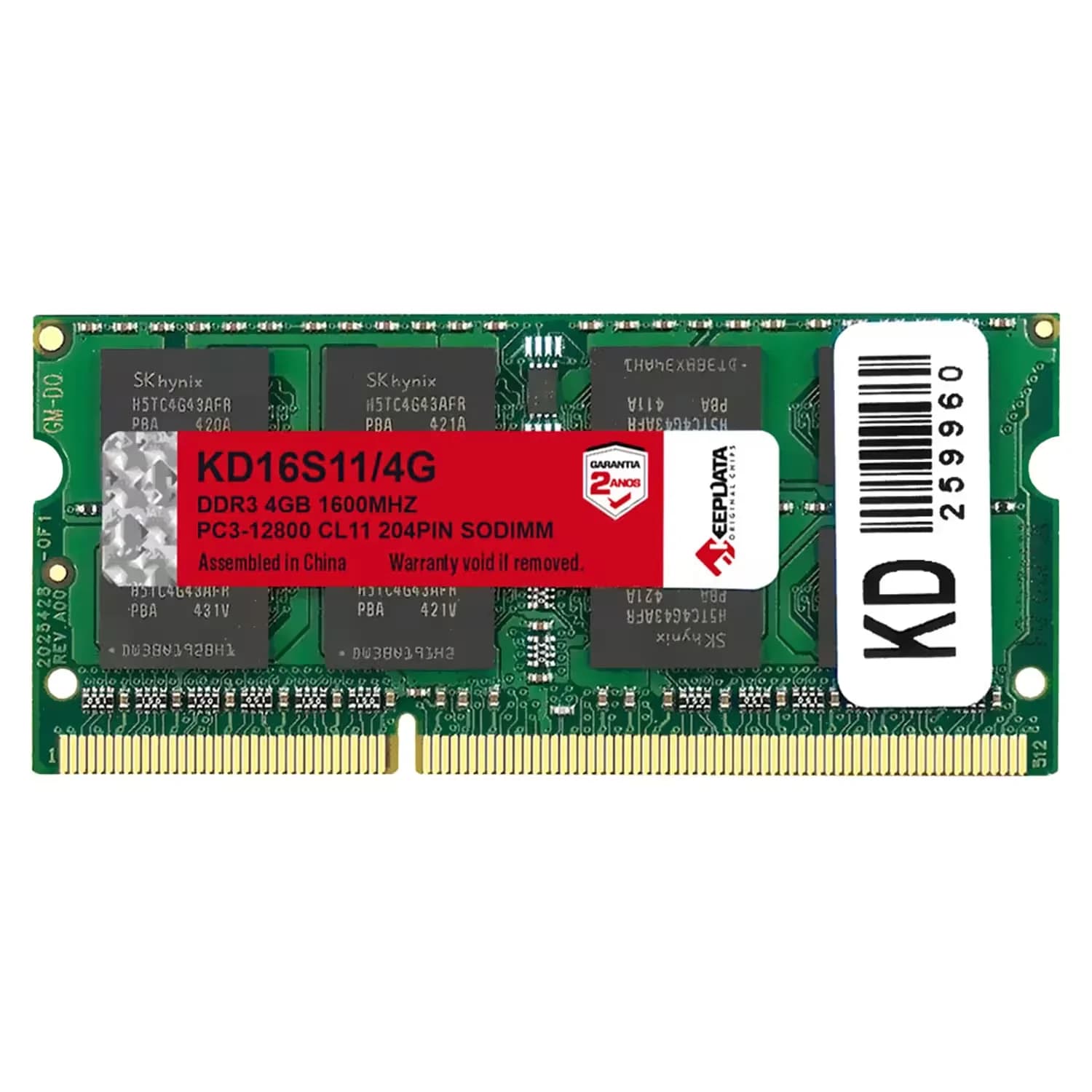 Acessório · Keepdata Memória RAM Keepdata 4GB DDR3 1600MT/s para Notebook - KD16S11/4G