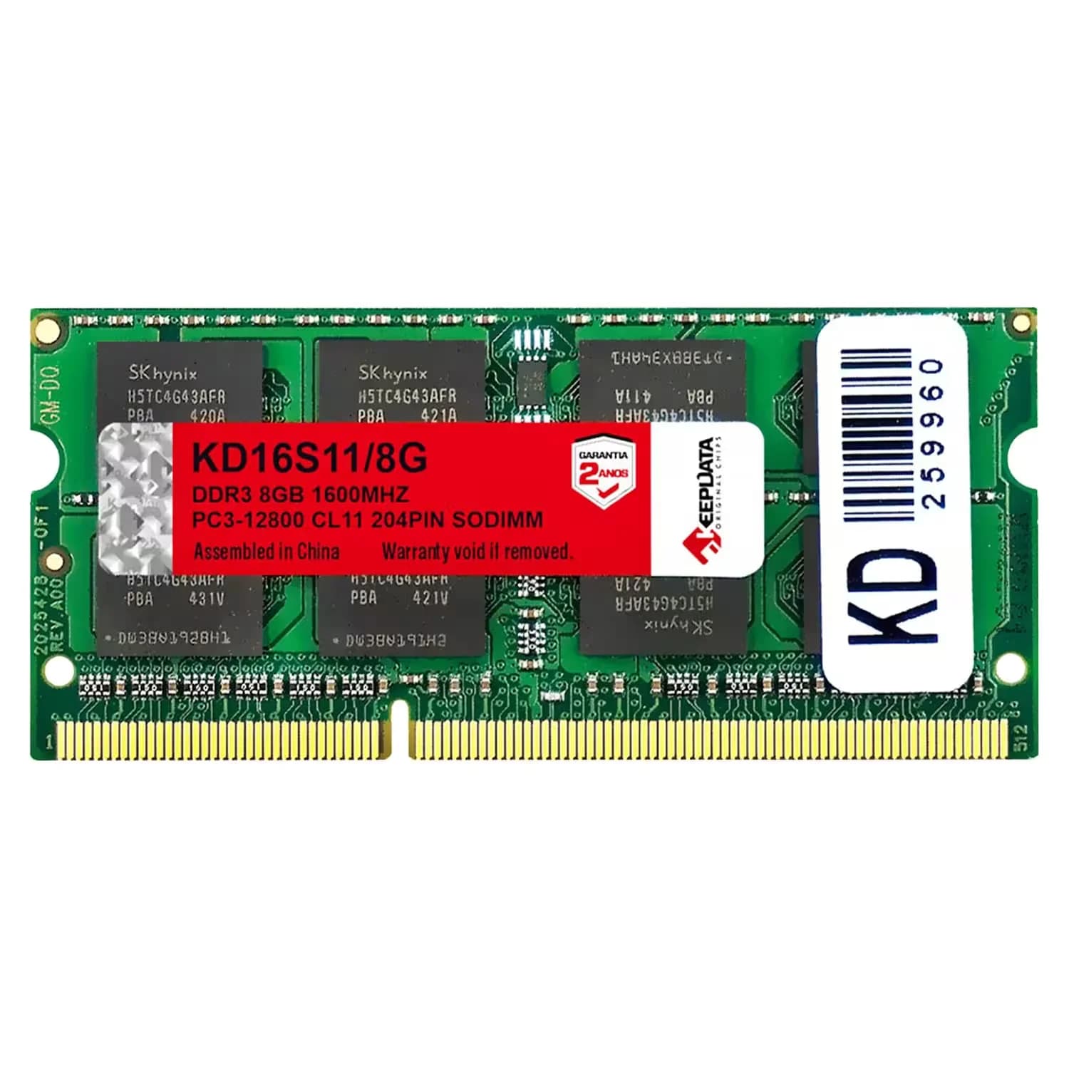 Acessório · Keepdata Memória RAM Keepdata 8GB DDR3 1.5V 1600MHz para Notebook - KD16S11/8G