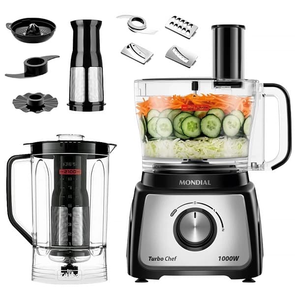 Acessório · Mondial Multiprocessador Mondial Turbo Chef MPN-01-B 5 em 1 + Liquidificador 127V ~ 60Hz - Preto Prata