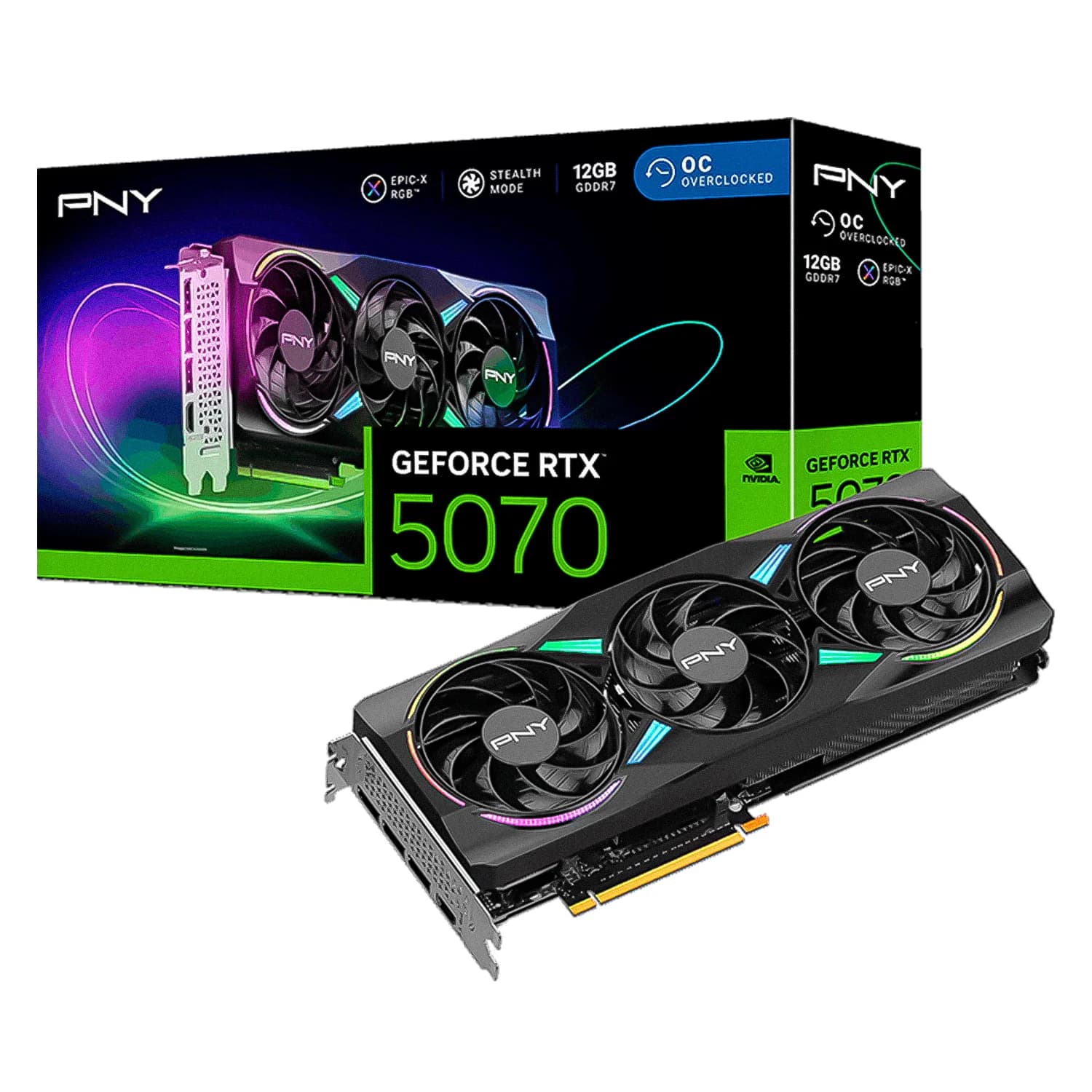 NVIDIA Placa de Vídeo PNY Epic-X OC RGB NVIDIA GeForce RTX-5070 12GB GDDR7 - VCG507012TFXXPB1-O