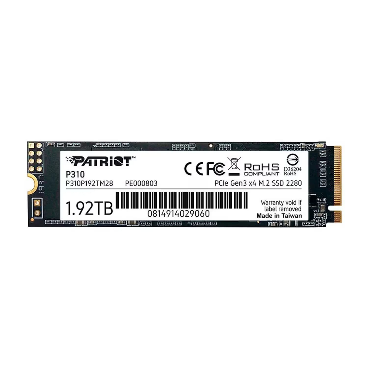 Acessório · Patriot SSD M.2 Patriot P310 1.92TB NVMe PCIe Gen3 - P310P192TM28
