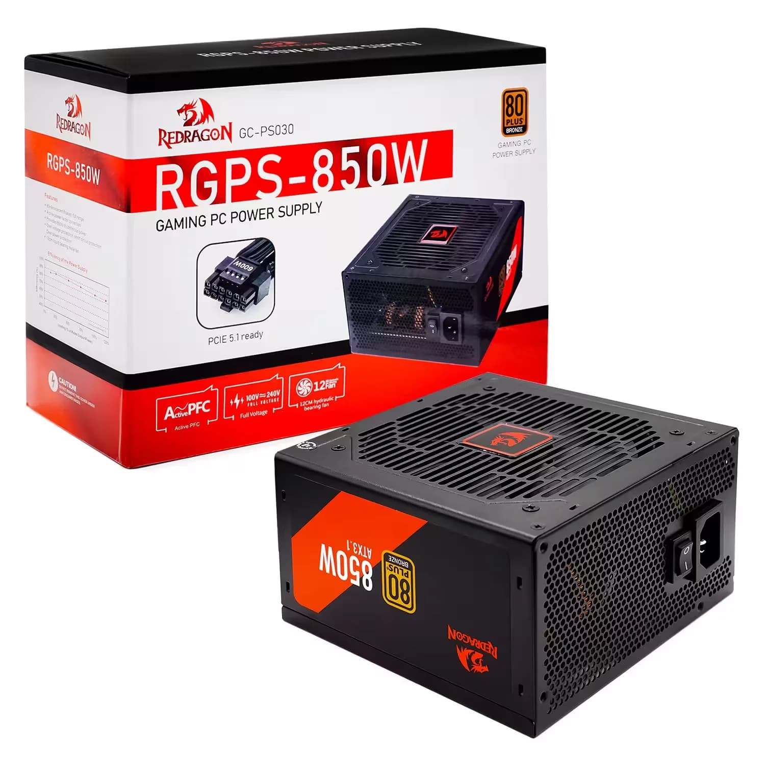 Redragon Fonte Redragon RGPS GC-PS030 ATX 850W 80 Plus Bronze - Preto