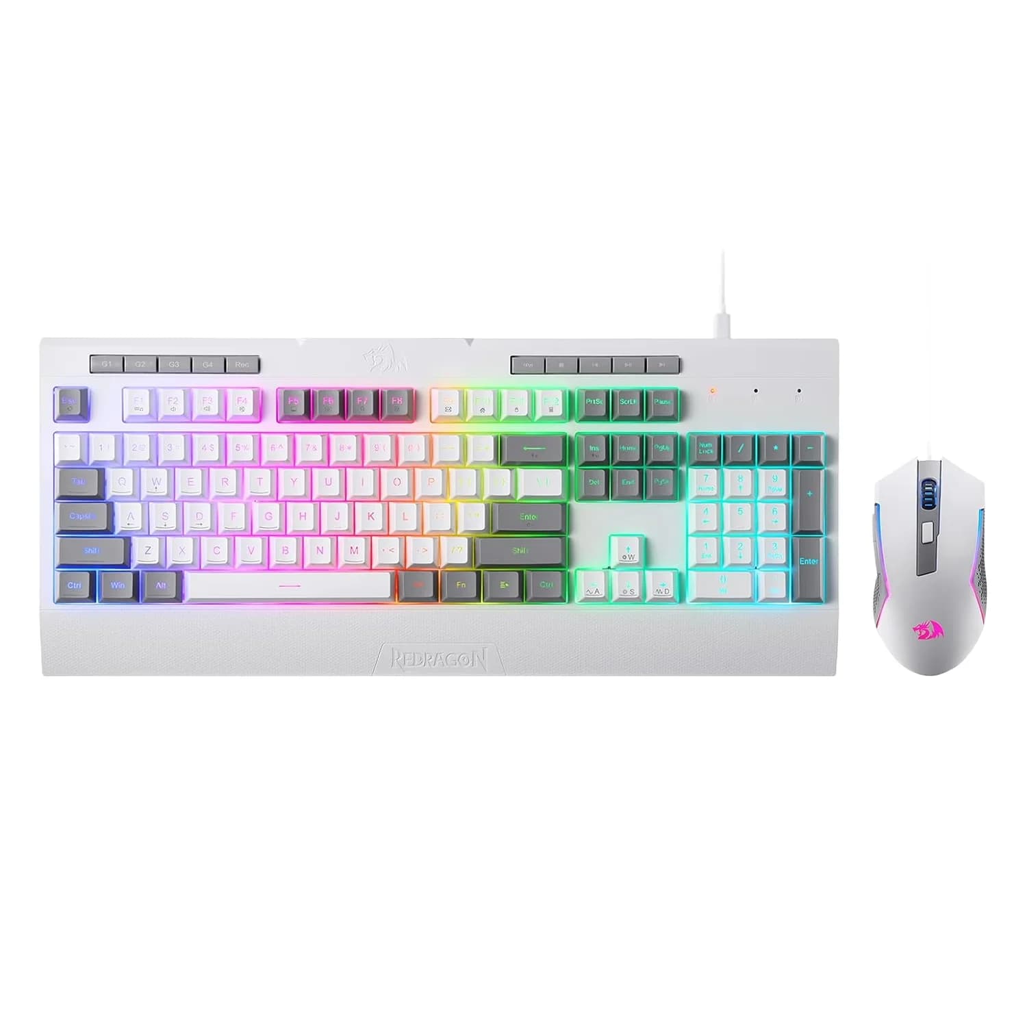 Redragon Kit Gamer Teclado e Mouse Redragon S151W RGB - Branco e Cinza