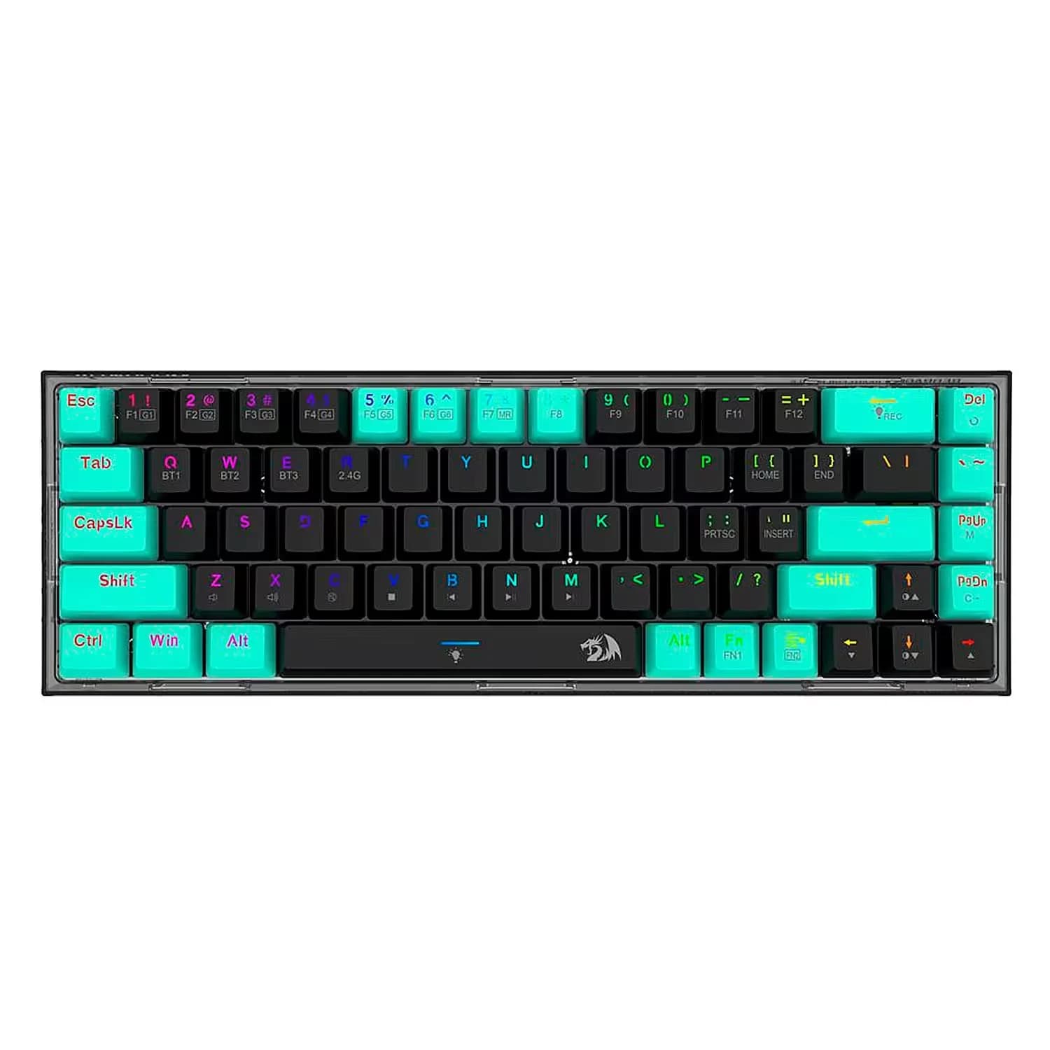 Redragon Teclado Gamer Redragon Castor Pro K631 RGB Switch Hot-Swap Layout 65% Sem Fio Bluetooth Wirelees e Wired - Preto Verde