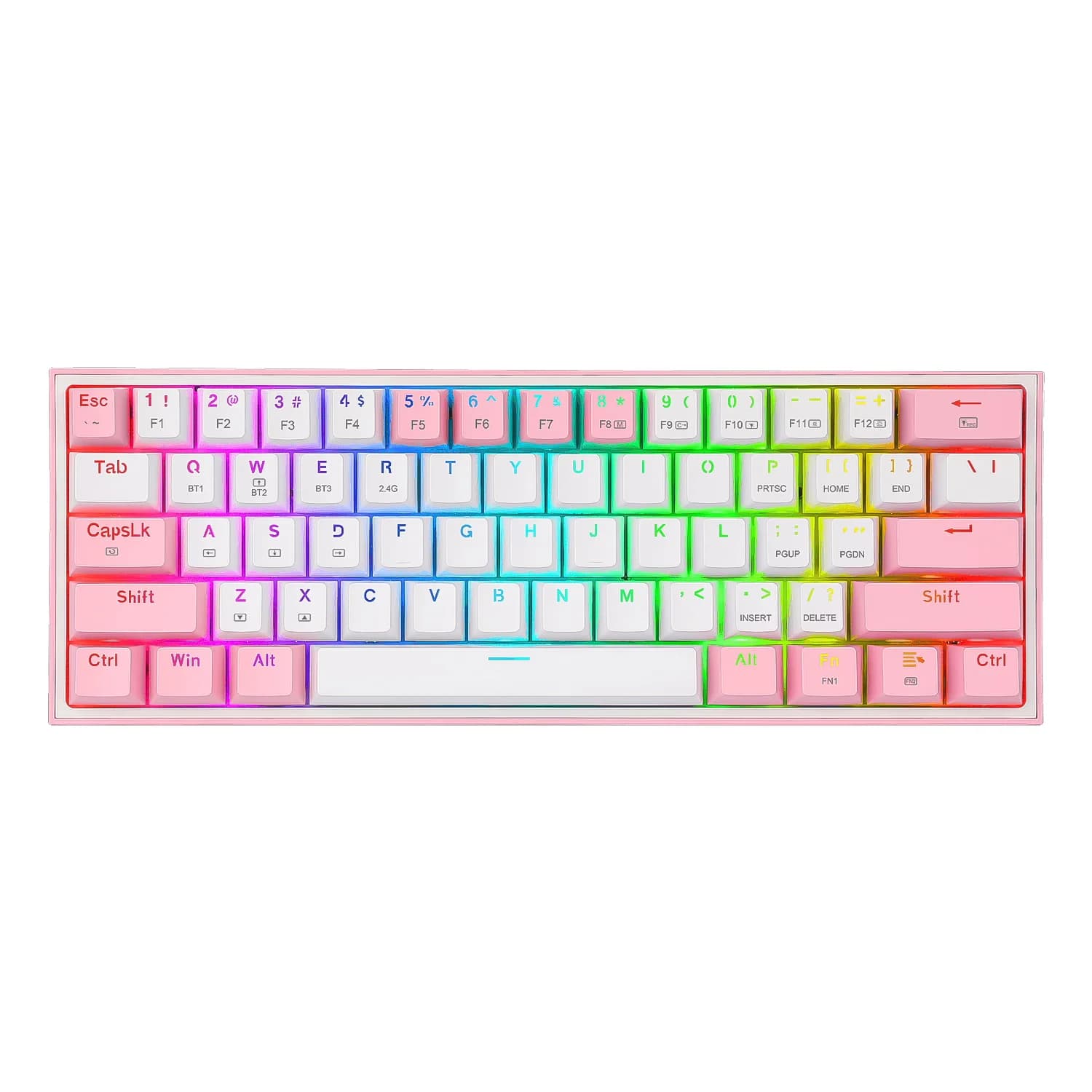 Redragon Teclado Gamer Redragon Fizz Pro K616-RGB USB-C Sem Fio - Branco e Rosa
