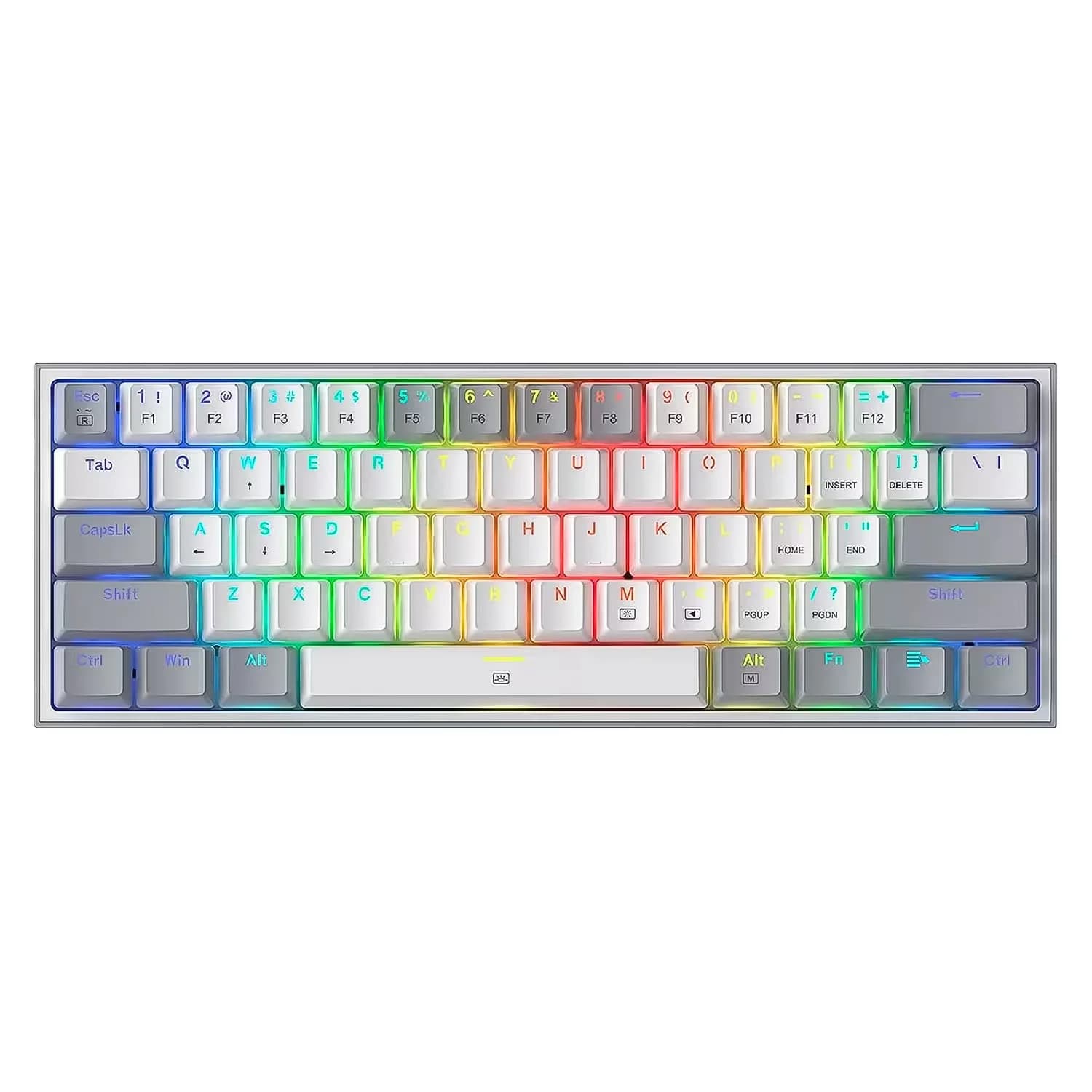 Redragon Teclado Gamer Redragon Fizz Rainbow K617 Switch Blue Layout 60% - Branco e Cinza