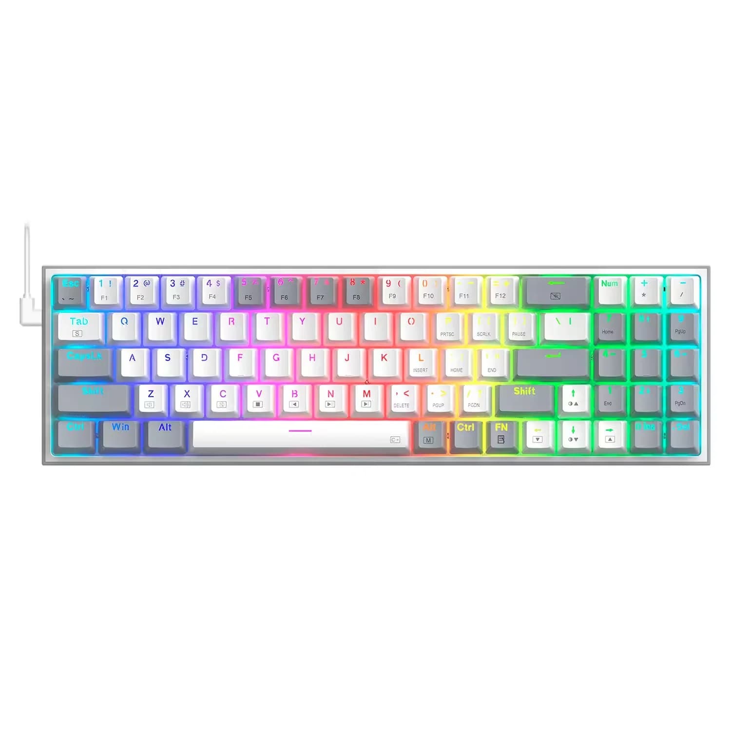 Redragon Teclado Gamer Redragon K628WG-RGB Pollux RGB USB - Branco Cinza