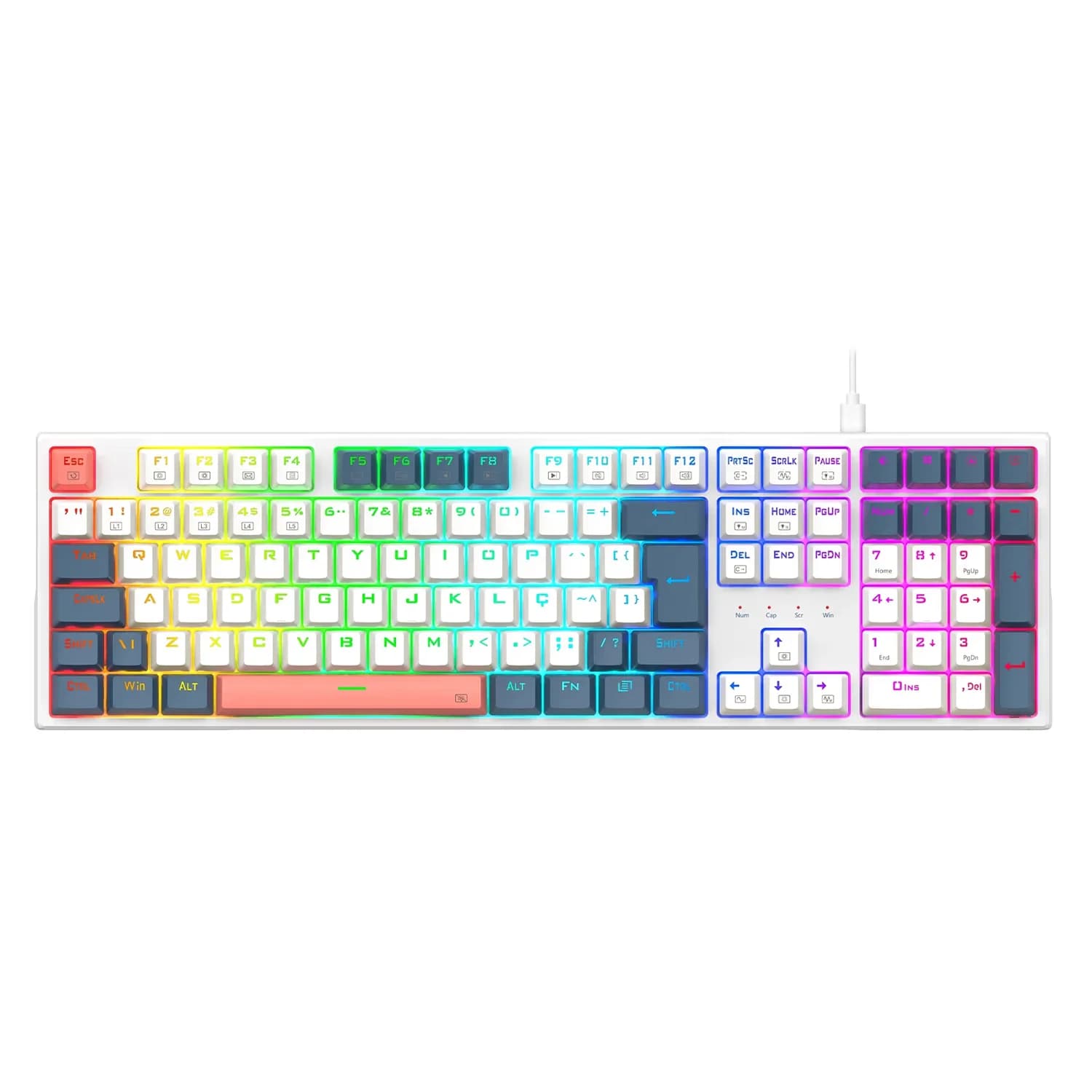 Redragon Teclado Gamer Redragon K668WBO RGB Trundle Com Fio Inglês - Branco