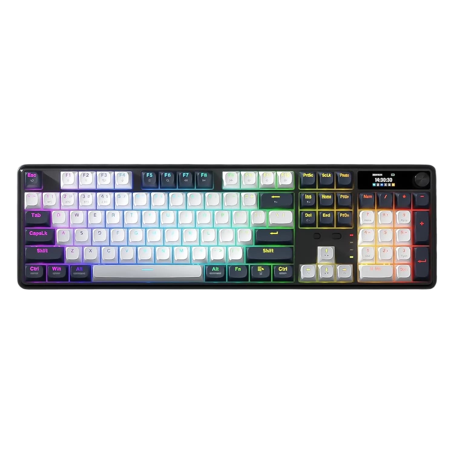 Redragon Teclado Gamer Redragon Wyvern K761 Pro K761WB RGB Sem Fio LCD - Branco e Azul