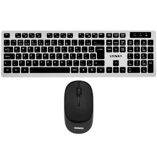 Satellite Kit Teclado Sem fio Satellite AK-761G Português + Mouse 1.200 DPI - Prata Preto
