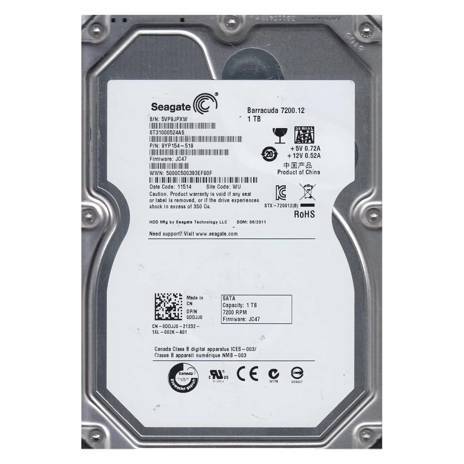 Acessório · Seagate HD Seagate Barracuda 1TB 3.5" SATA 7200RPM - ST31000524AS