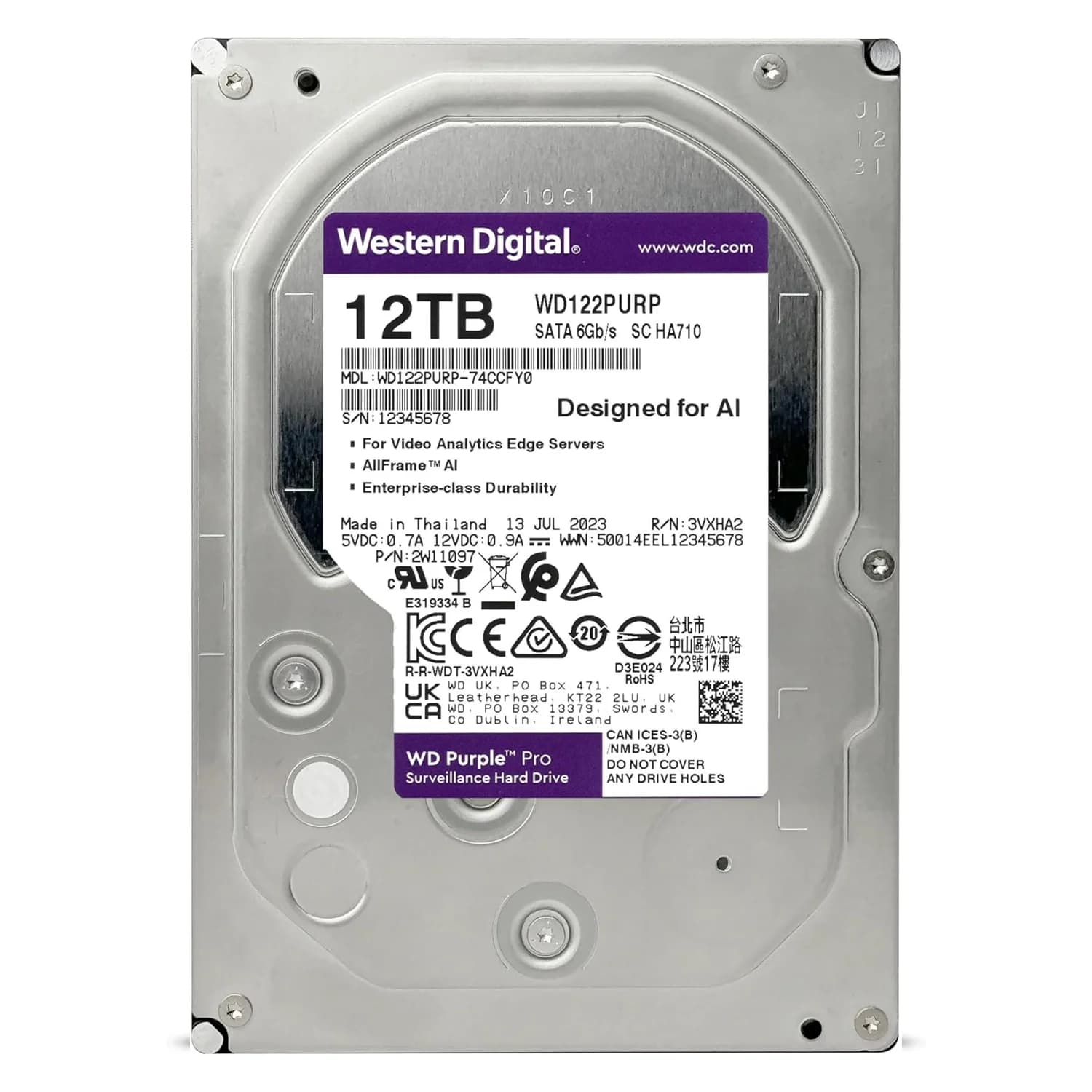 Acessório · Western Digital HD Western Digital WD Purple Pro 12TB 3.5" SATA 3 7200PRM - WD122PURP