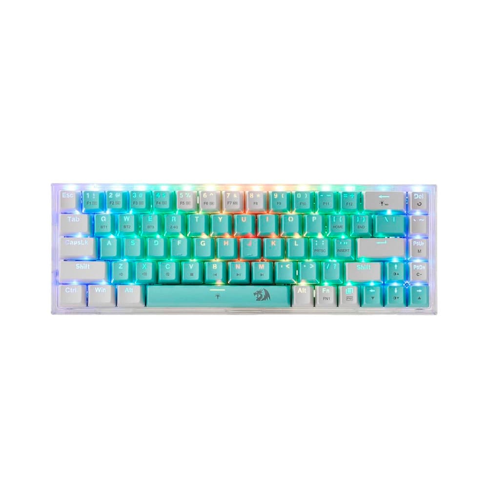 Redragon Teclado Gamer Redragon Castor Pro K631 RGB Switch Hot-Swap Layout 65% Sem Fio Bluetooth Wirelees e Wired - Preto Verde