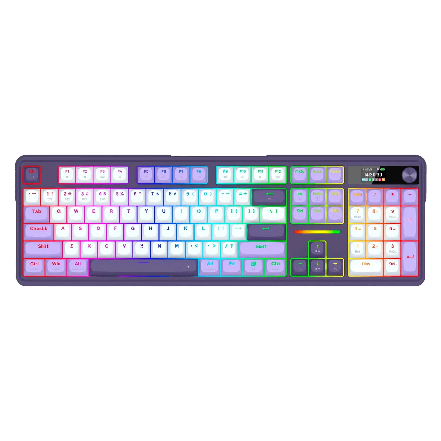 Redragon Teclado Gamer Redragon Terraflare Pro K762WP RGB Sem Fio - Branco e Roxo