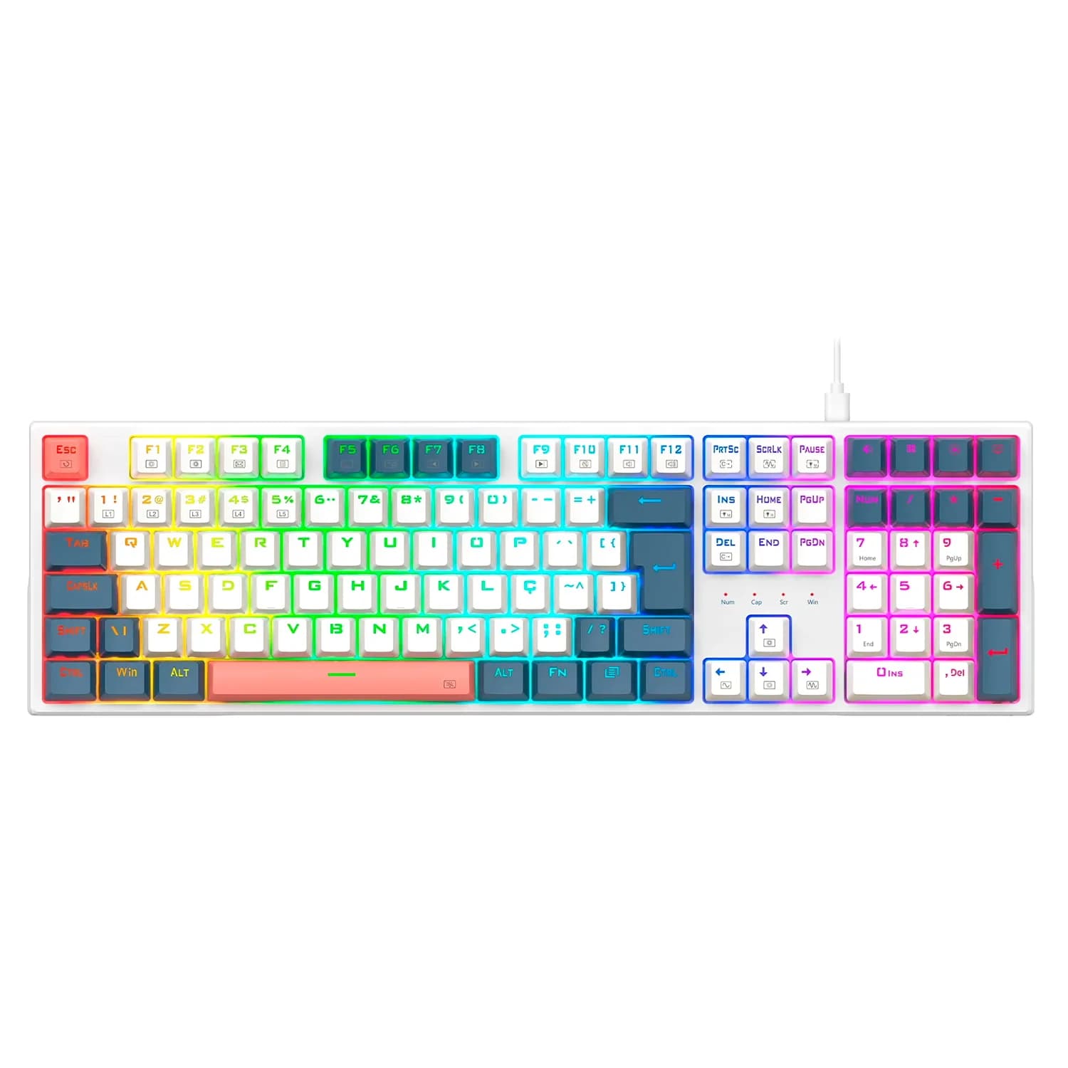 Redragon Teclado Gamer Redragon Trundle K668WGB RGB USB-C - Branco
