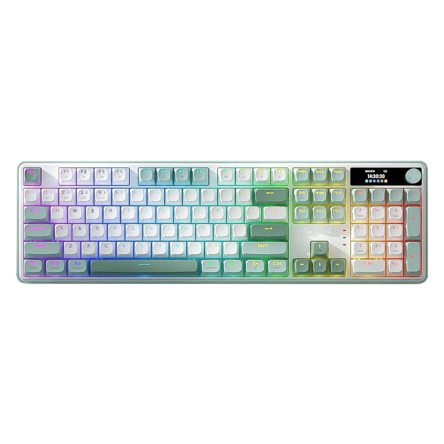 Redragon Teclado Gamer Redragon Wyvern K761 Pro K761WG RGB Sem Fio LCD - Branco e Verde