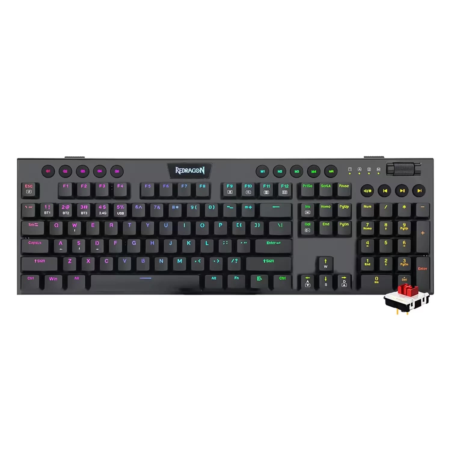 Redragon Teclado Redragon Horus Pro K618RGB-PRO Switch Red Sem Fio - Preto