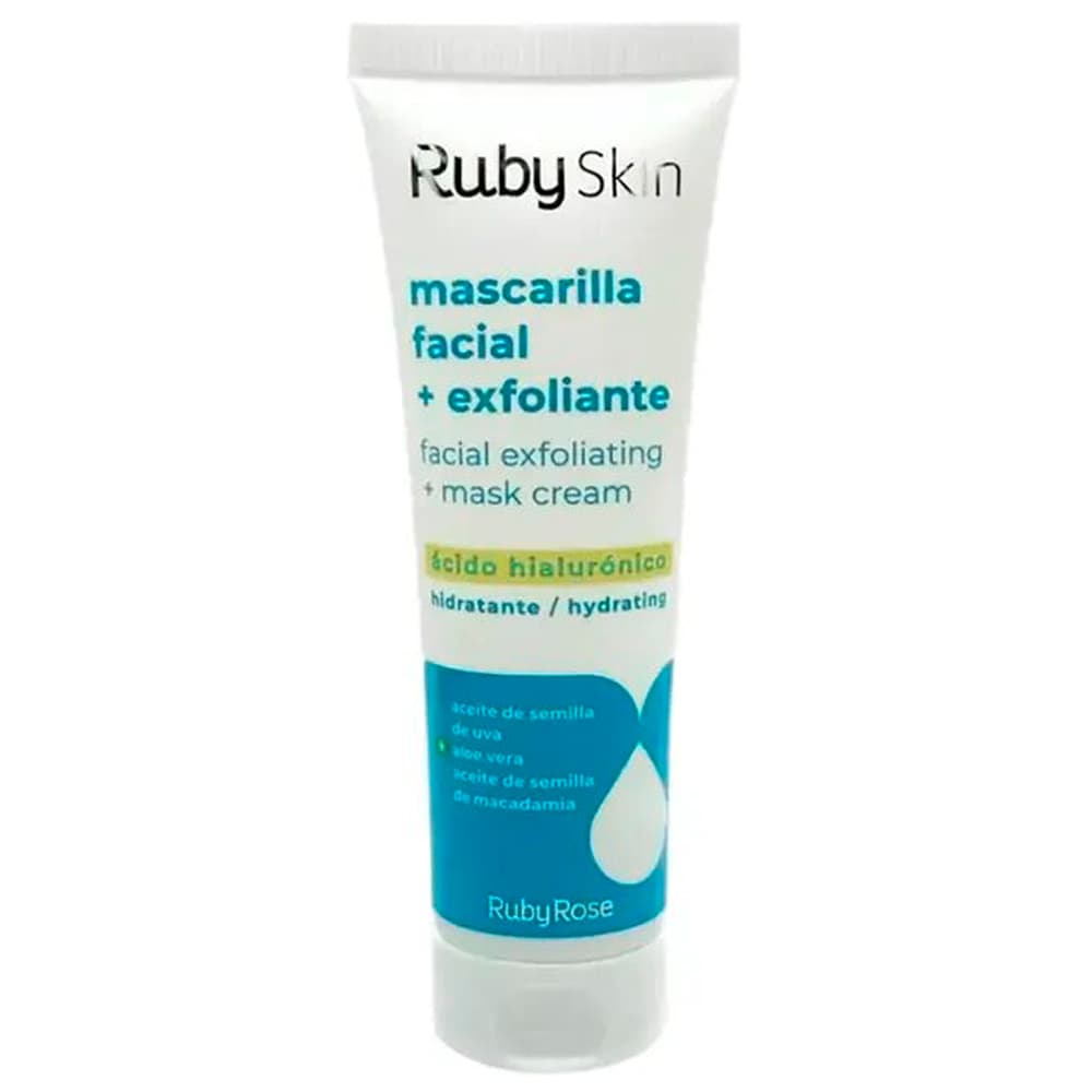 Máscara Facial + Esfoliante Com Ácido Hialurônico Ruby Rose - Roma Shopping
