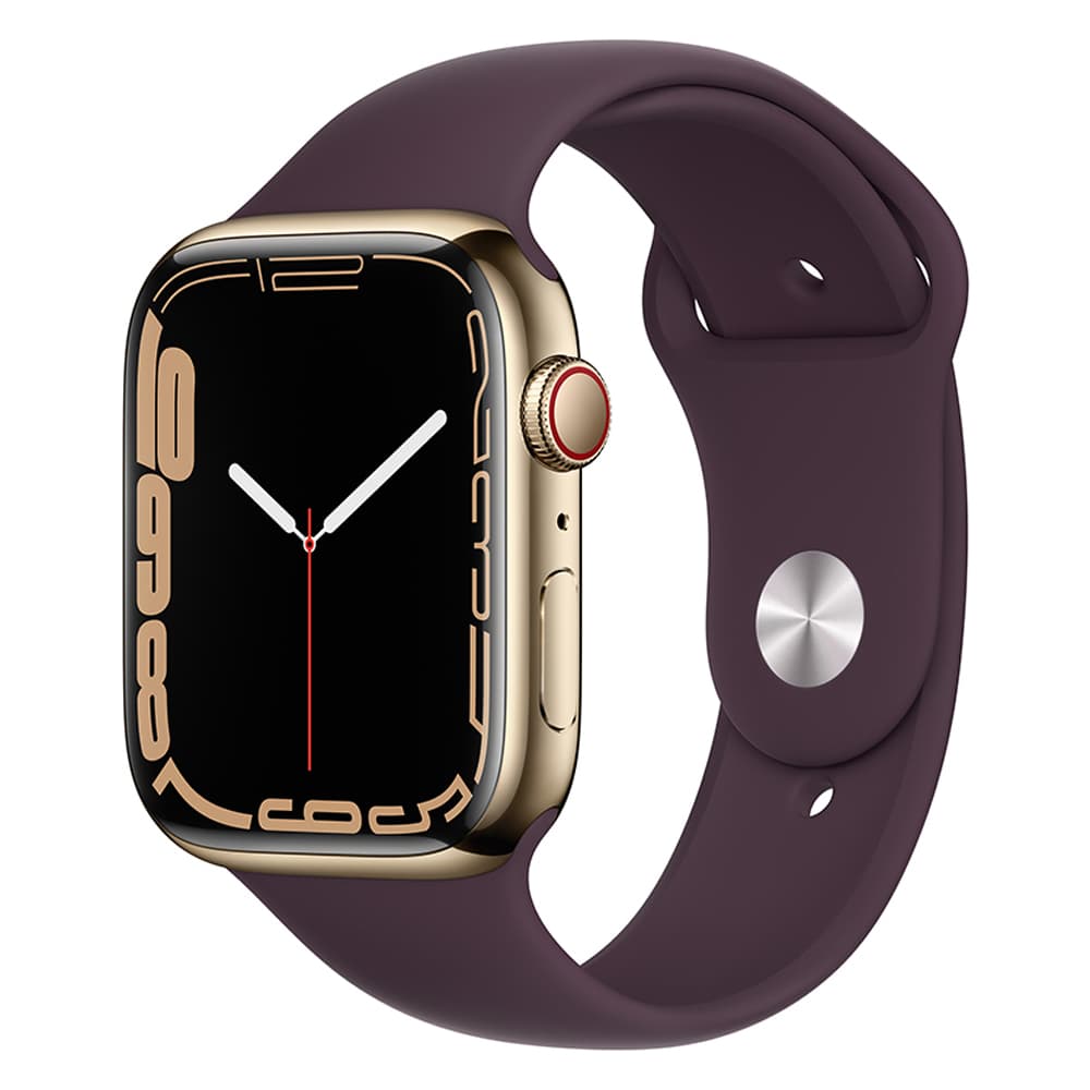 Apple Watch S7 MKHY3BE Gps Celullar Pulseira Sport Band Stainless Steel Case Dark Cherry Dourado