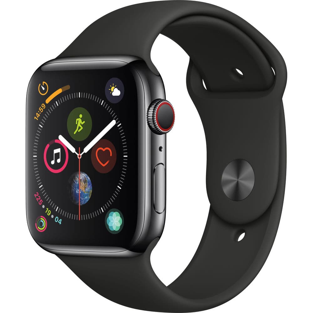 Apple Watch S4 MTV52LL Gps Cellular Stainless Steel Case Space Blacksport Band Preto