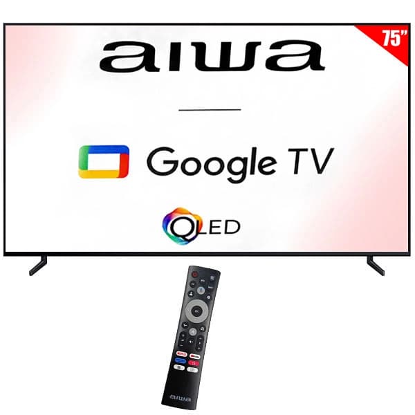 Samsung Smart TV QLED 75" Aiwa AW75B4QFG 4K Ultra HD Google TV Wi-Fi Bluetooth com Conversor Digital