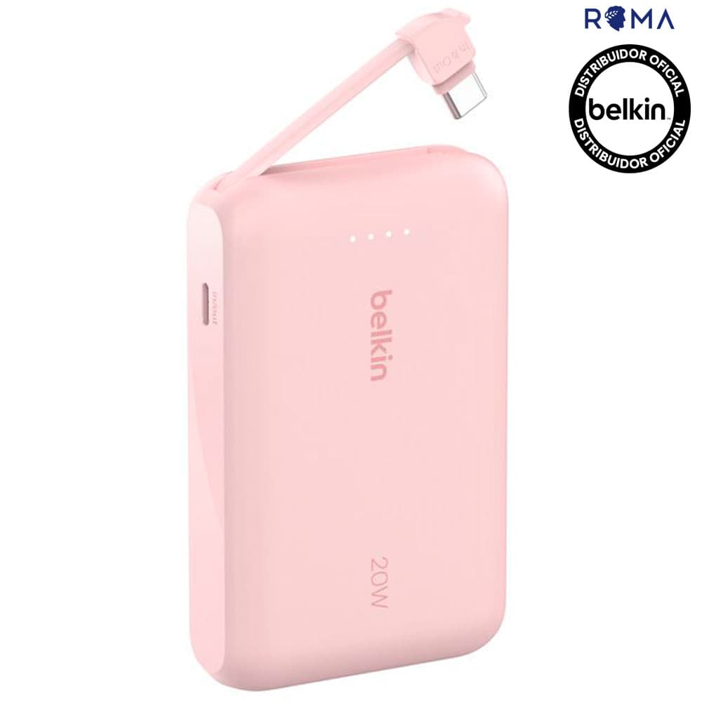 Belkin Carregador Portatil Belkin Boostcharge 10K Cabo Integrado BPB021FQPK Rosa